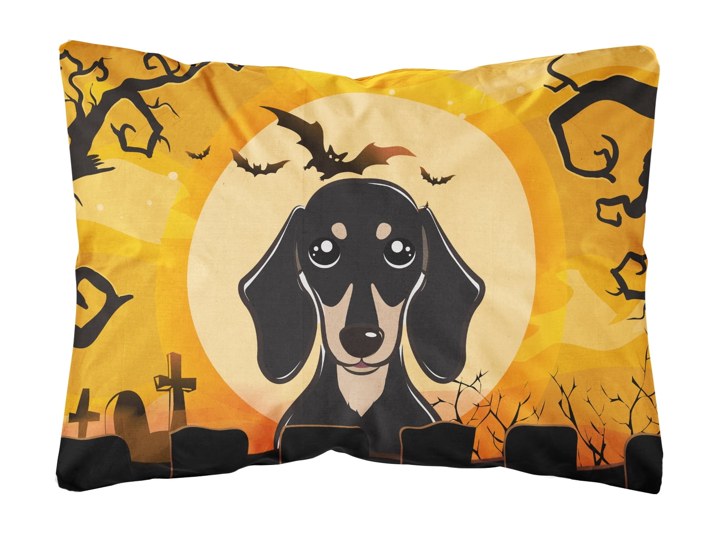 Halloween Smooth Black and Tan Dachshund Fabric Decorative Pillow