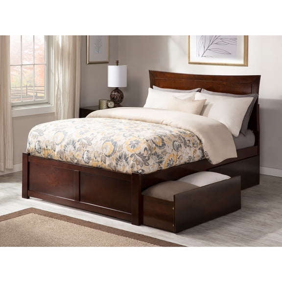 HomeStock Vintage Vogue King Platform Bed with Flat Panel Footboard and Turbo Charger with Bed Drawers in Espresso