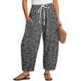 thumbnail image 3 of Stralyhd Barrel Pants Women Baggy Cheetah Drawstring Wide Leg High Waisted Linen Trousers Leopard Print Flowy Casual Leisure Going Out Pants Gray XL, 3 of 8