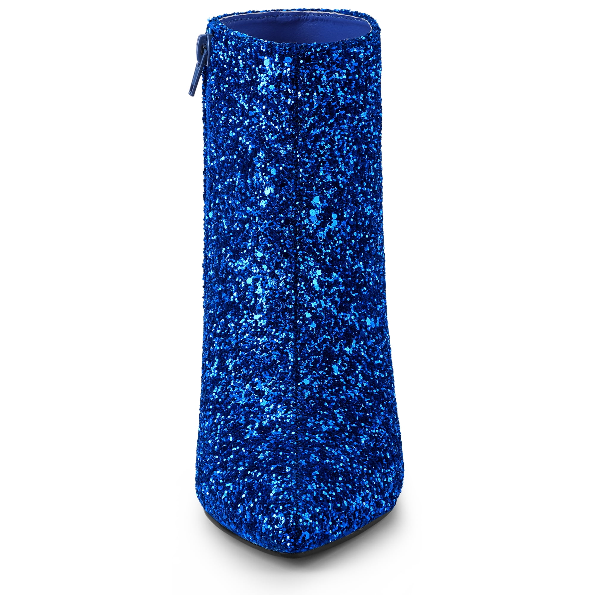 DARING DIVA Glitter Pointed Toe Chunky Heel Ankle Boots Royal Blue 7