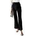 thumbnail image 2 of Women'S Velvet Elastic Waist Flare Leg Palazzo Long Pants Trousers Bell Bottom Casual Streetwear Trousers Black L, 2 of 9