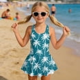 thumbnail image 3 of COEQINE Girls One Piece Swimsuit with Attached Liner, Scoop Neck V-Back Swim Dress for Swim Lessons, Polyester Spandex Bathing Suit for Girls 3-4 Year Olds, Tropical Palm Tree Teal, 3 of 8