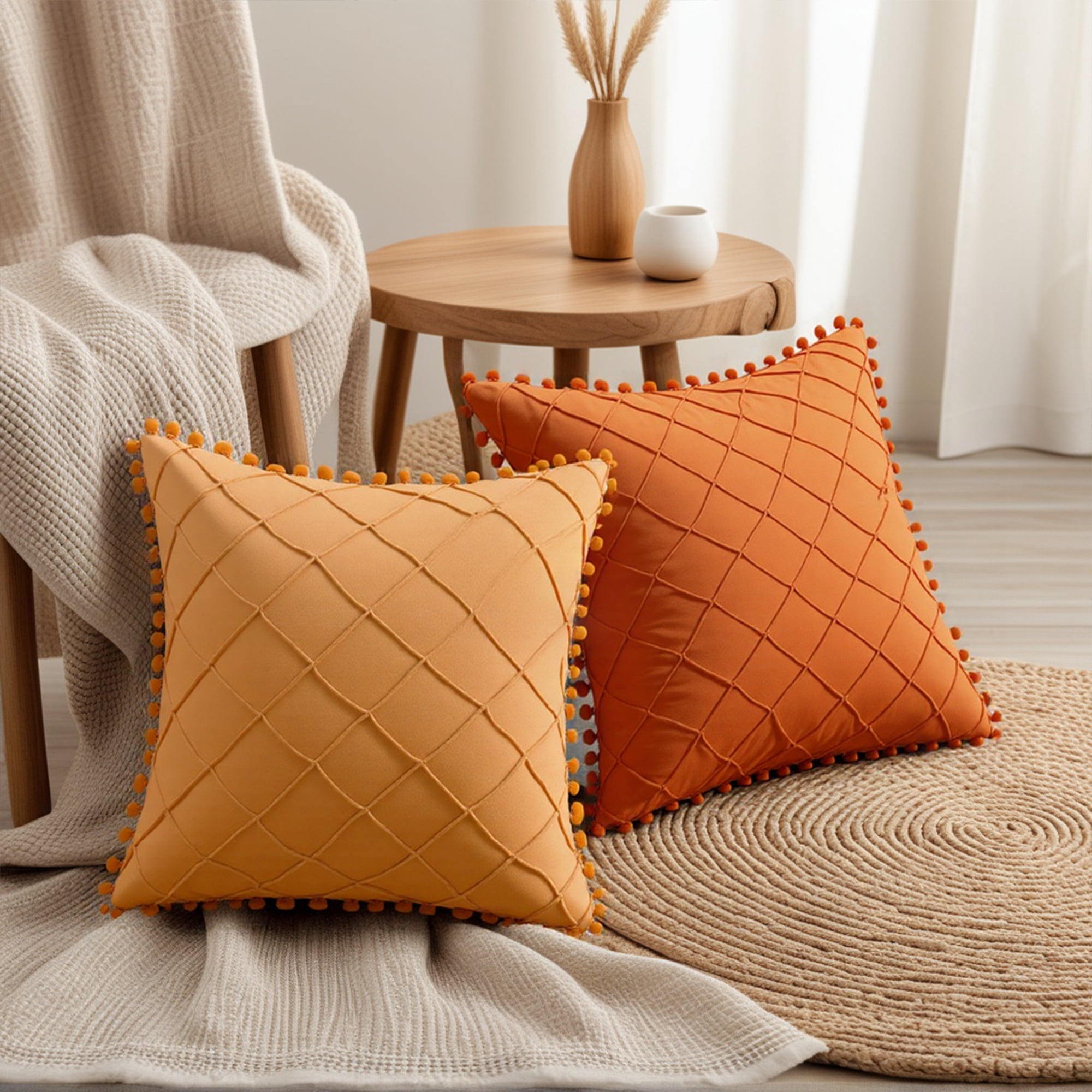 Unique Bargains Soft Pom-poms Velvet Throw Pillow Covers Yellow 18" x 18"