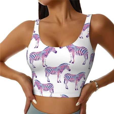 Sports Bras for Women - bright colorful zebras cool Seamless Yoga Bra Workout Crop Top with Removable Pads