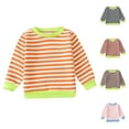 thumbnail image 2 of Qingpeng Toddler Boys Girls Basic Cotton Tee Shirt Kids Casual Loose Stripe Round Neck Long Sleeves Pullover Shirt Top, 2 of 3
