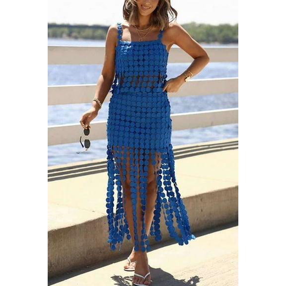 Vibrant Fringe Two-Piece Set (S, Blue)