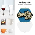 thumbnail image 6 of Disketp Adventure Awaits Funny Coasters,4 Pcs Leather Coasters with Holder, Perfect Housewarming Hostess Gifts,Protect Furniture from Water Marks Scratch and Damage-Hexagon, 6 of 6