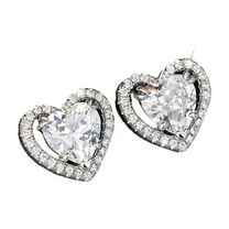 CILENON Clearance Cubic Zirconia Earrings Studs, Cute Heart Cz Stud Earrings White Gold 10Mm Square Teardrop Heart Halo Stud Earrings Hypoallergenic for Women(G,One Size)