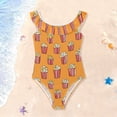 thumbnail image 3 of Girls Ruffled One Piece Swimsuit Summer Beach Vacation Swimwear Tank Swimsuit Popcorn Pattern, 3 of 8