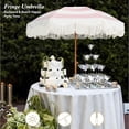 thumbnail image 4 of Boho Fringe Umbrella Outdoor Patio, 6.5ft UPF50+ Picnic Umbrella with Tassels with Steel Pole and Push Button Tilt, Pink Stripes, 4 of 8