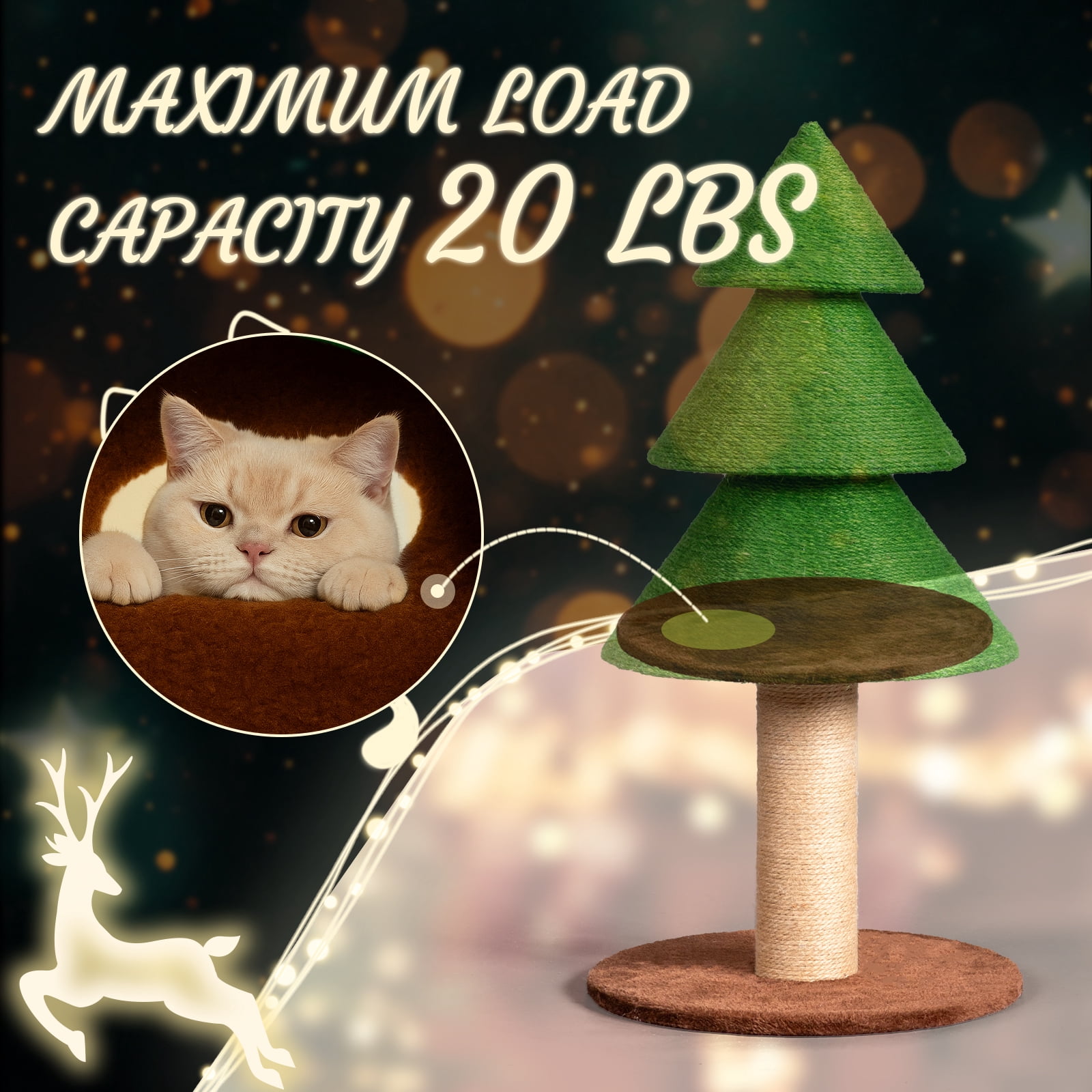 Zimtown Large Christmas Tree Cat Scratching Post, 31.5-Inch Tall Sisal Scratcher for Indoor Cats, with Toy Ball, Green