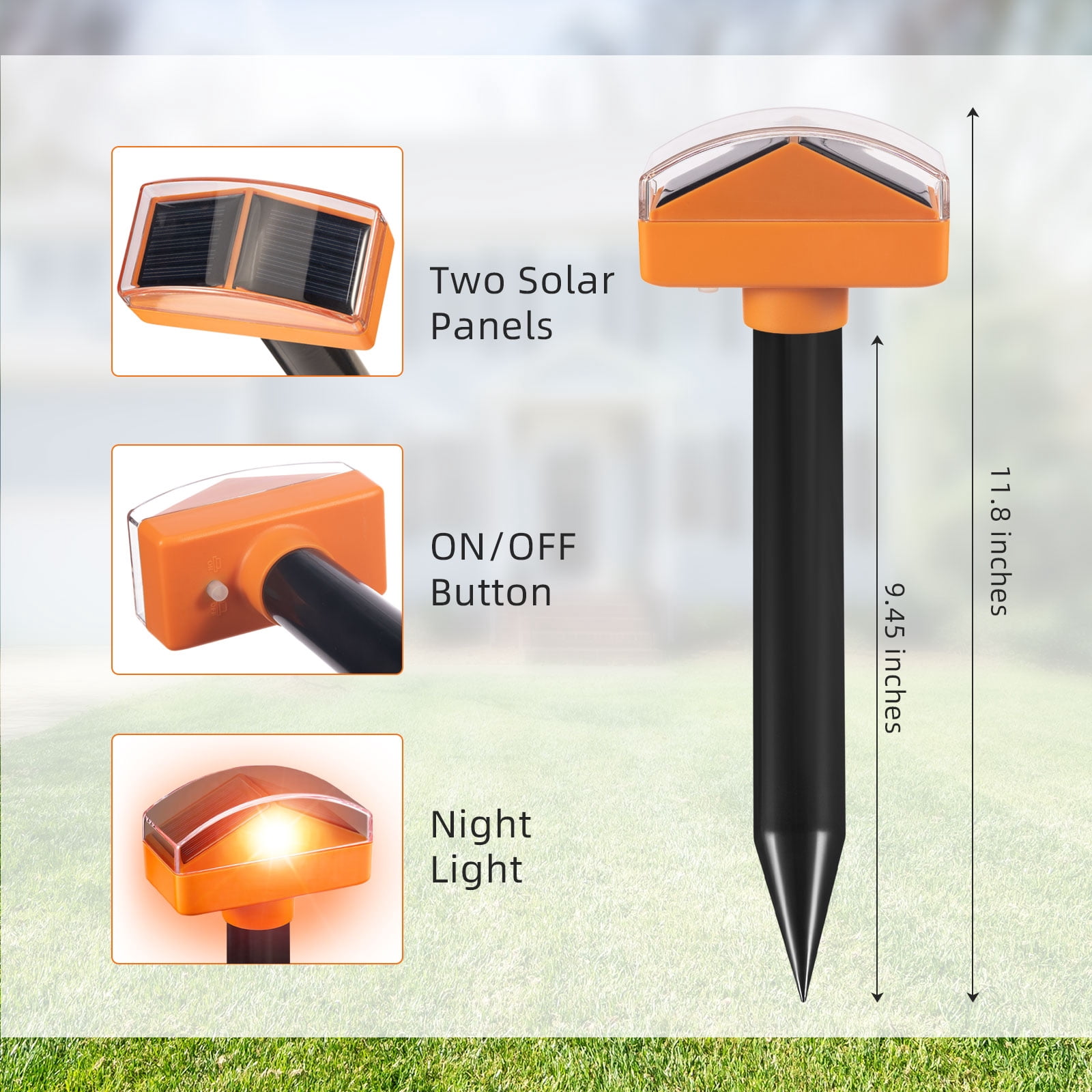 JINYI 4 Pack Solar Mole Repellent Stake, Sonic Spikes Get Rid for Snake, Groundhog, Gopher, Vole, Repellent for Lawns Garden & Yard