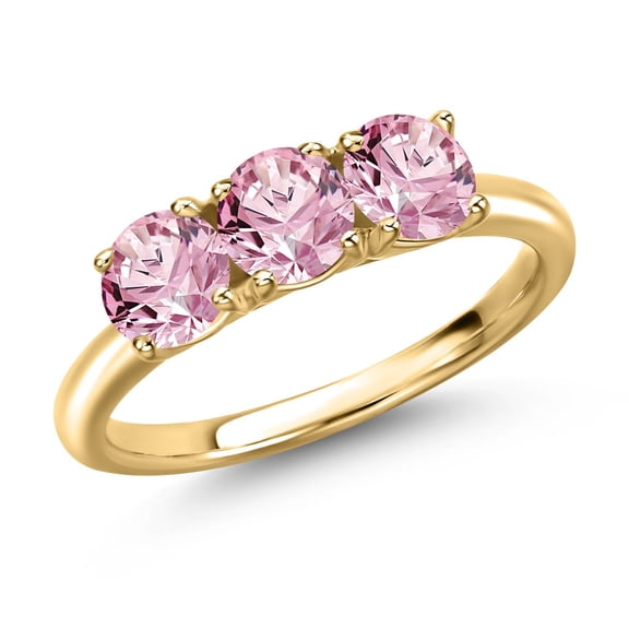 Gem Stone King 18K Yellow Gold Plated Silver Pink Lab Grown Diamond Engagement Ring for Women | 1.50 Cttw | Round 5MM | Gemstone April Birthstone | Size 6