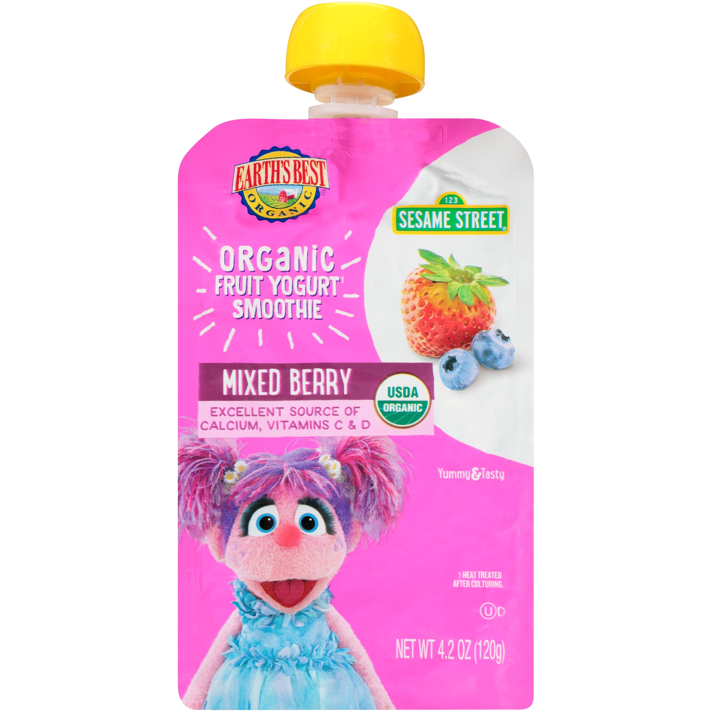 Earth's Best Organic Fruit Yogurt Smoothie Toddler Baby Food, Mixed Berry, 4.2 oz Pouch