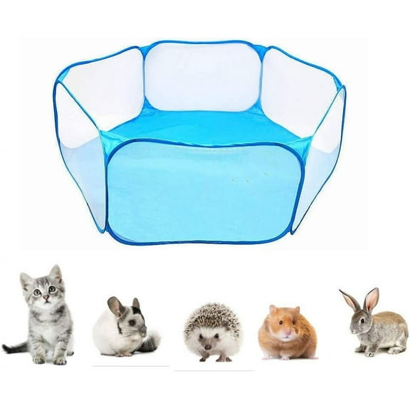 Namzi Pet Playpen for Small Animals Portable Pop Open Tent Breathable Mesh Fence Outdoor/Indoor - Blue (Blue)