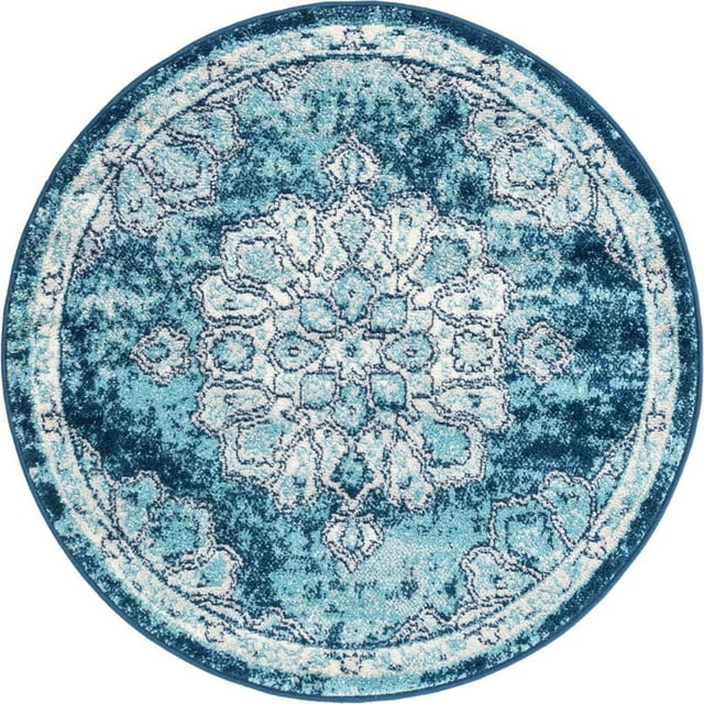 Unique Loom Parker Medallion Vintage Border Rug 3' 3 x 3' 3 Round Blue/Ivory