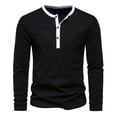 thumbnail image 4 of WREESH Men's Fashion Henley Shirts Solid Color Casual Pullover Patchwork Long Sleeve Round Neck T-Shirt Tops Blouse Black, 4 of 5