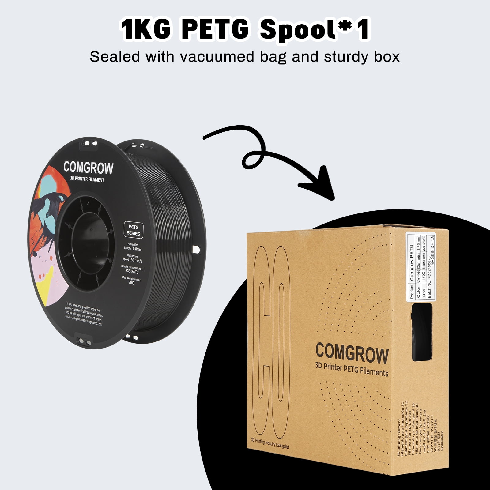 Comgrow PETG 3D Printer Filament-3D Printer Material 1.75mm Dimensional Accuracy +/- 0.02 mm, 1KG/2.2LB-Brown