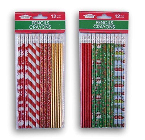 48 Pieces Christmas Pencils with Eraser Xmas Wood Pencils Holiday Pencils with Christmas Elements for Christmas Gifts Party Supplies 12 Styles 