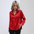 thumbnail image 2 of Baywell Women's Long Sleeve Satin Button Down Shirts Lapel Collar Office Work Blouses Shirts V Neck Casual Business Satin Silk Blouses Tops , S-2XL, 2 of 6