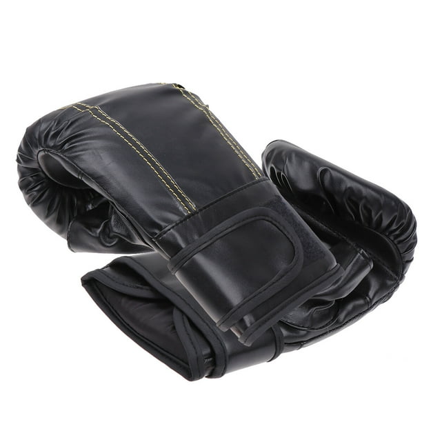 Guantes de boxeo de PU, manoplas de entrenamiento, protectores de manos para combate de taekwondo, kickboxing (negros)