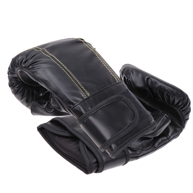 Gants de Boxe Noirs en PU avec Absorption Optimale et Design à Crochet et Boucle pour Protection des Mains une Paire Incluse 7.0 Pouces