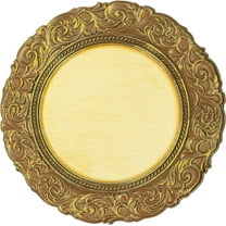 Simply Elegant Antique Look Plastic Charger Plate | Service Plate for Parties, Dinner, Weddings, Quinceaneras and Events | 13 inch Diameter | Gold- Gloss Finish | Set of 24