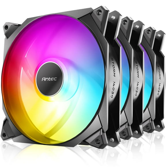 Antec 140mm RGB Fans, 140mm Case Fans, 30mm Thickness Case Fan, 1500 RPM with 95.44CFM, 1.94mmHâ‚‚O, 5V 3Pin Addressable RGB Fans with Controller, Motherboard S