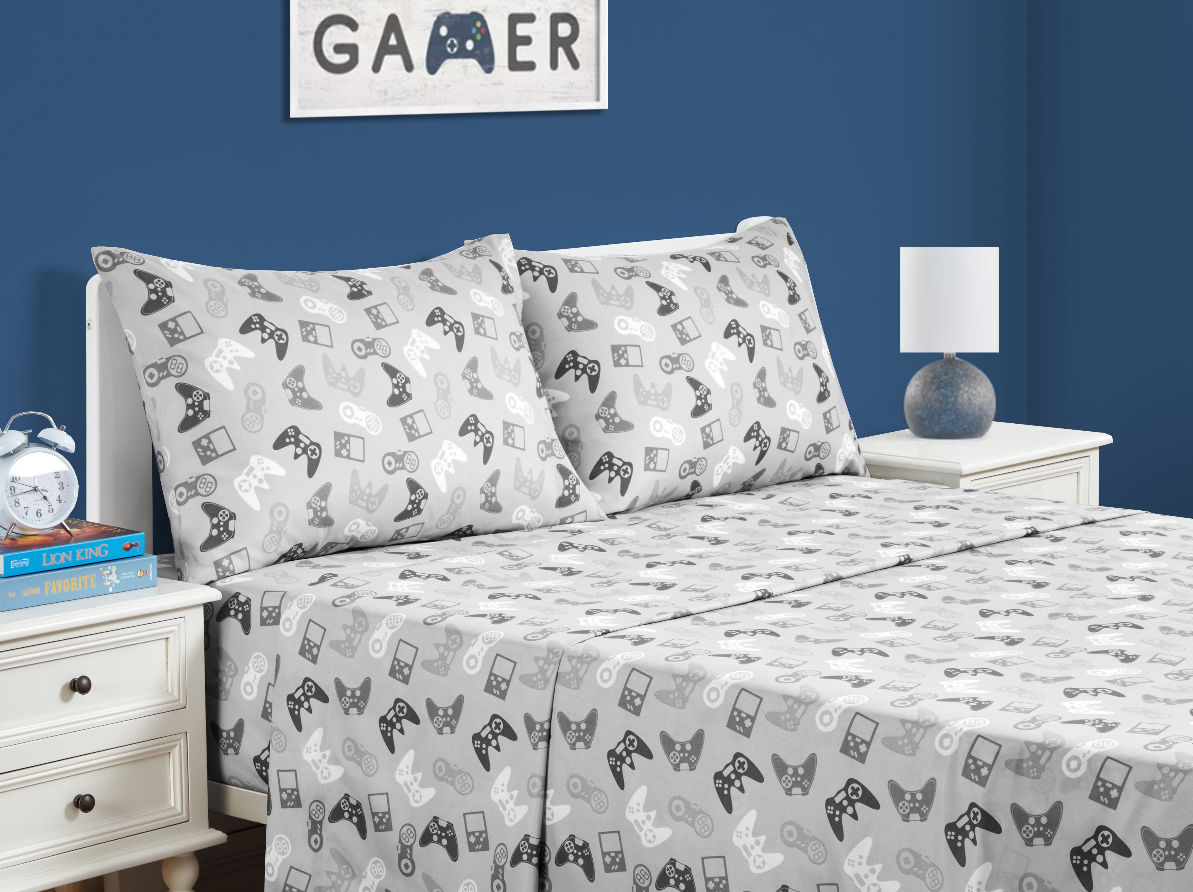 Your Zone Kids Super Soft Microfiber Sheet Set, Gray Gamer, Full, 4 Piece