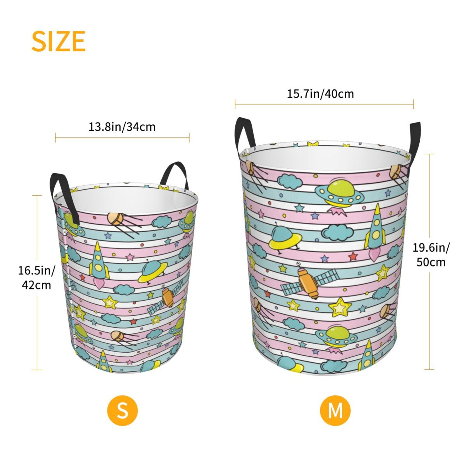 Large Laundry Basket with Handles - Space Doodle Kids Baby Dirty Clothes Laundry Hamper for Bedroom Aesthetic