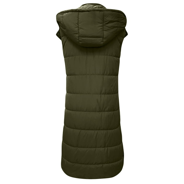 CAICJ98 Vests for Women Casual Women’s Lightweight Puffer Vest with Hood,  Water-Resistant Sleeveless Jacket for Hiking Ski Army Green,XXL