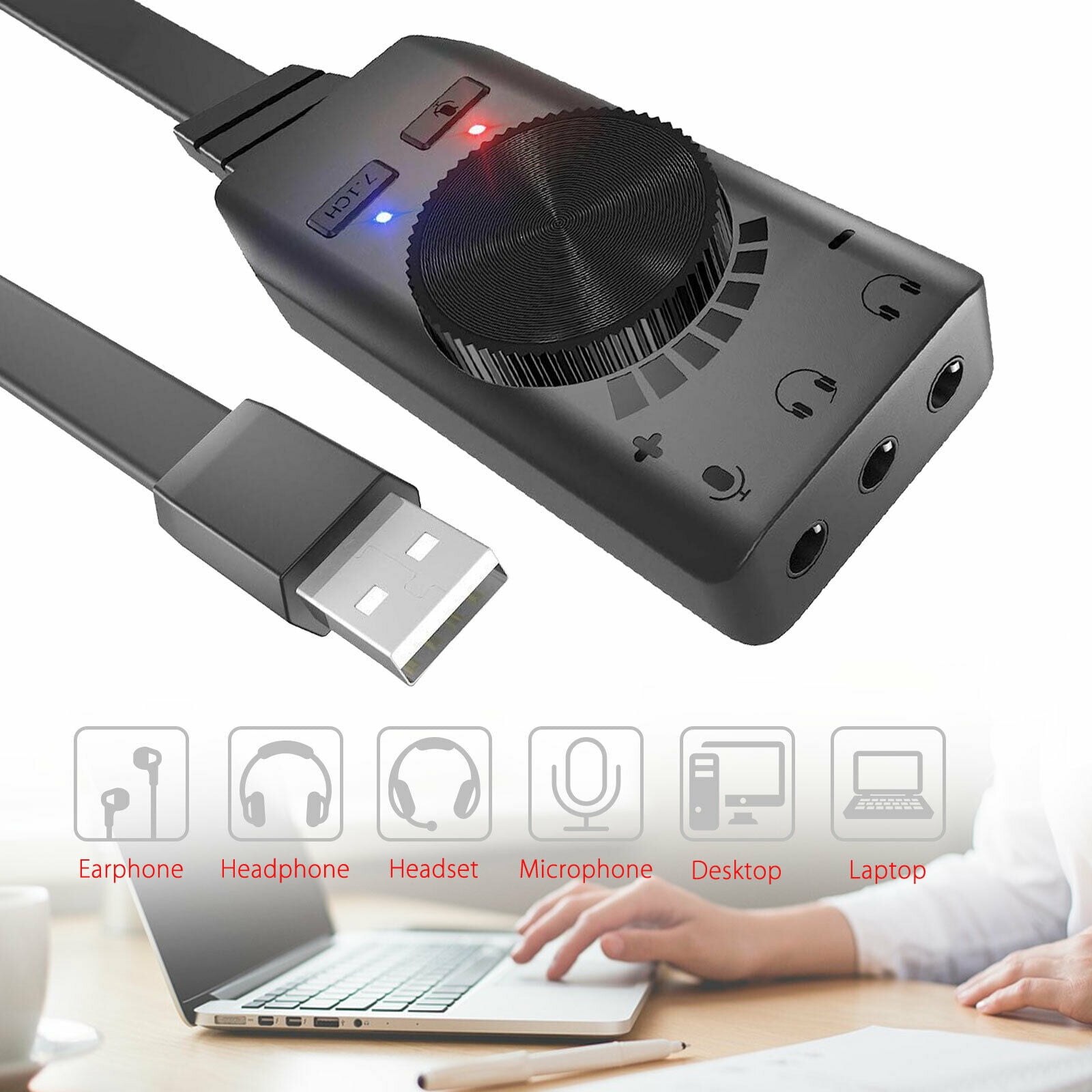 External USB Sound Card Audio Adapter 3.5mm Stereo For Headset Mic PS4 Laptop - Walmart.com