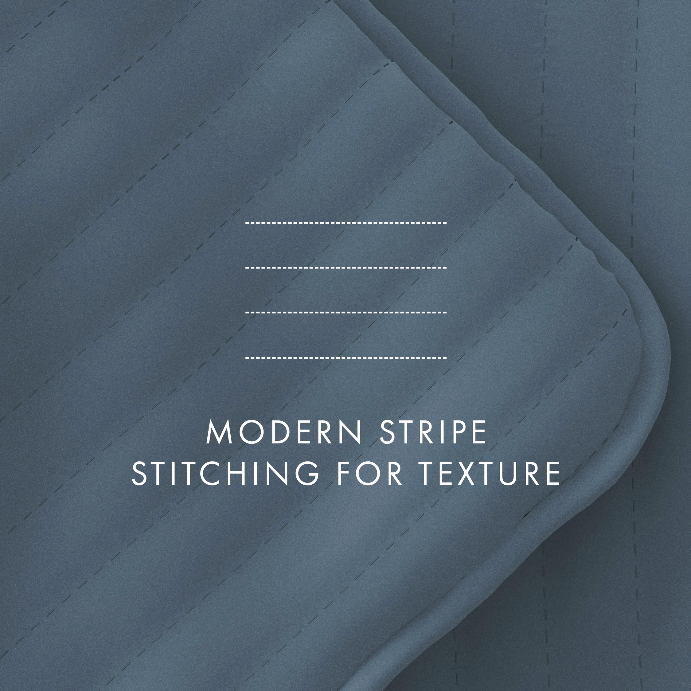 Noble Linens 3 Piece Dusk Blue Stripe Stitch Quilt Set, King / CalKing