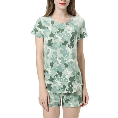 

Lumento Women Loose Gift Pajamas Set Comfy Camouflage Print Pyjama Soft Sleep Nightwear Suit