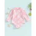 thumbnail image 2 of Suealasg Kids Girls One Piece Swimsuit 1T 2T 3T Long Sleeve Floral Print Zip Up Swimwear Toddler Girls Summer Bathing Suit Beachwear, 2 of 9