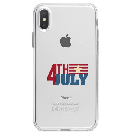 DistinctInk Clear Shockproof Hybrid Case for iPhone XR (6.1 Screen) - TPU Bumper Acrylic Back Tempered Glass Screen Protector - 4th of July Word Art USA Flag