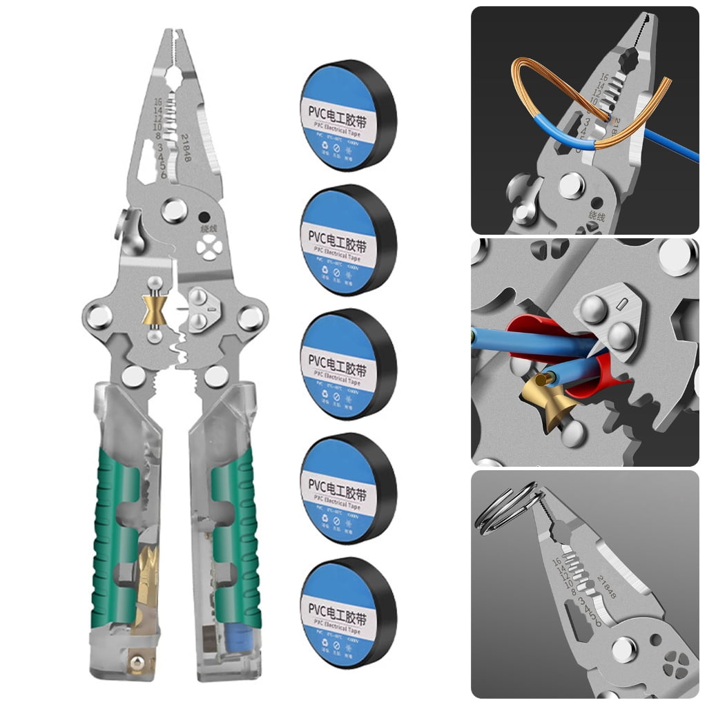 Multifunctional Folding Wire Stripper With Voltage Tester And 5 Rolls Insulation Tape Portable Design For Electrical Repairs
