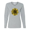 thumbnail image 2 of Wild Bobby, Artsy Cheetah Leopard Print Sunflower, Fashion, Women Graphic Long Sleeve Tee, Heather Grey, X-Large, 2 of 3