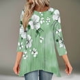 thumbnail image 2 of Stamzod 3/4 Sleeve Tops for Women Fashion Floral Printed Crewneck Pullover Top Casual Loose Summer Blouses for Women 2025 Green B XL, 2 of 7