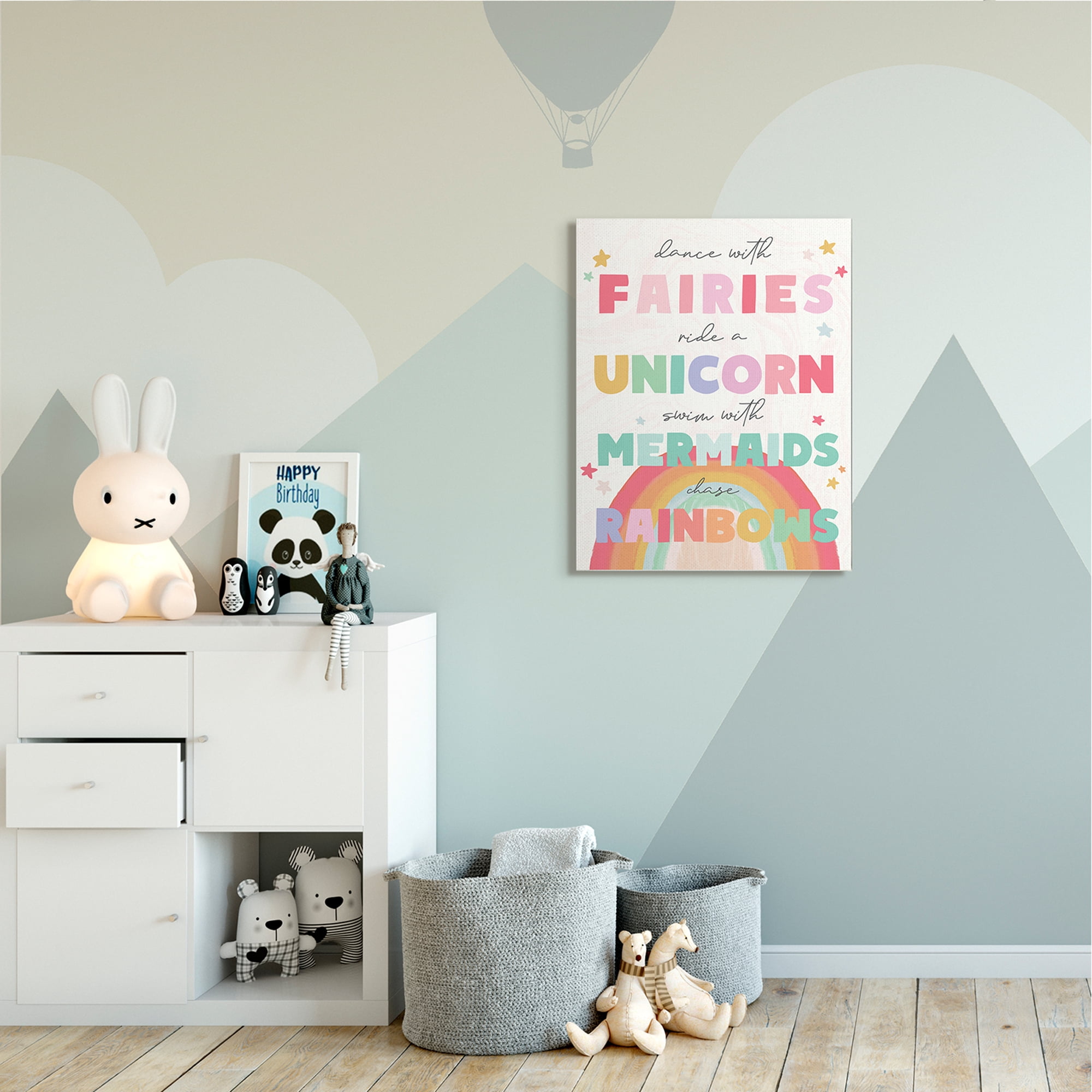 Stupell Industries Fairies Unicorns Mermaids and Rainbows Whimsical Design Canvas Wall Art, 30 x 40, Design by Daphne Polselli