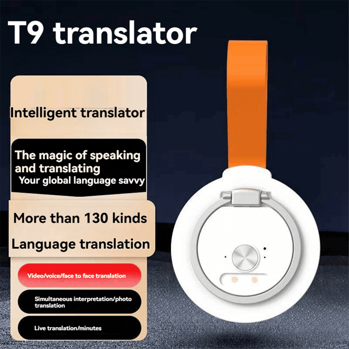T9 Instant Voice Translator Portable Keychain Language in Real-Time Smart Translator Supports 135 Language Translator,1 * Translator 1 * Charging cable