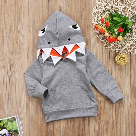 SUNSIOM Cartoon Shark Design Hoodie Cute Hooded Pullover Casual Top for Baby Girls Boys