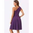 thumbnail image 3 of DARING DIVA Halloween Costume Bow One Shoulder with Pockets Swing Dress XS Dark Purple, 3 of 6