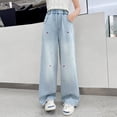 thumbnail image 2 of Otqutp Girls Baggy Jeans Elastic Wasit Wide Leg Denim Pants Cute Y2K Stretchy Jeans Kids Preppy Trendy Clothes Plus Size Joggers, 2 of 4