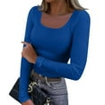 thumbnail image 2 of Womens Long Sleeve Stretch Crewneck Ribbed T-Shirt Slim Fit Casual Basic Tops, 2 of 6