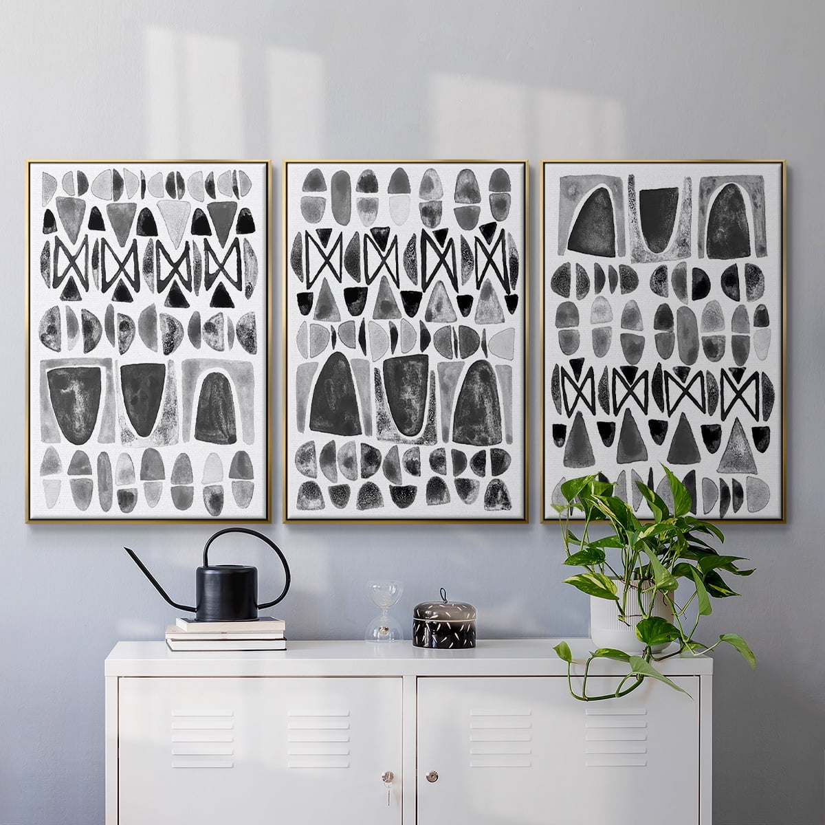Grey Arches I - Framed Premium Gallery Wrapped Canvas L Frame 3 Piece Set - Ready to Hang