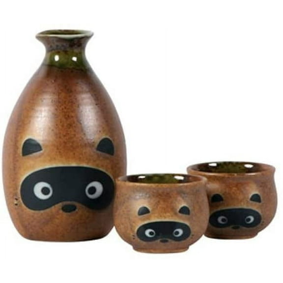 3-Piece Tanuki Raccoon Sake Set