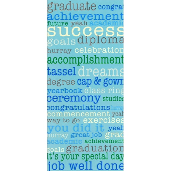 Designer Greetings Repeating Positive Graduation Words on Blue Money Holder / Gift Card Holder Graduation Congratulations Card