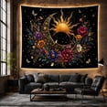 thumbnail image 6 of Celestial Sun and Moon on Black Background, Mystical Celestial for Home Decor Enthusiasts, Botanical Floral Art, Birthday Gift, Tapestry Wall Hanging for Bedroom and Living Room, 6 of 7