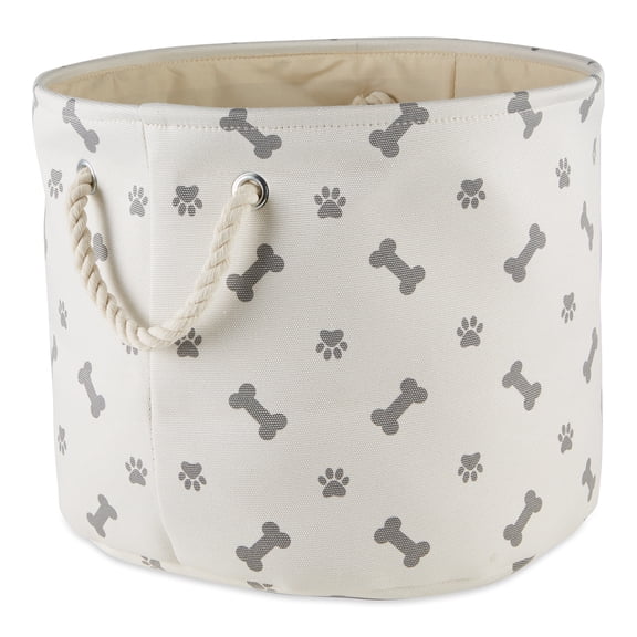 Bone Dry Pet Storage Collection Paw and Bone, Medium Round, 12x15x15", Gray